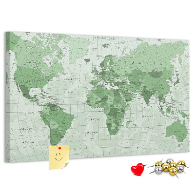 Korková nástenka na stenu Zelená mapa sveta s kontinentmi