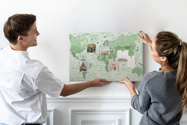 Korková nástenka na stenu Zelená mapa sveta s kontinentmi