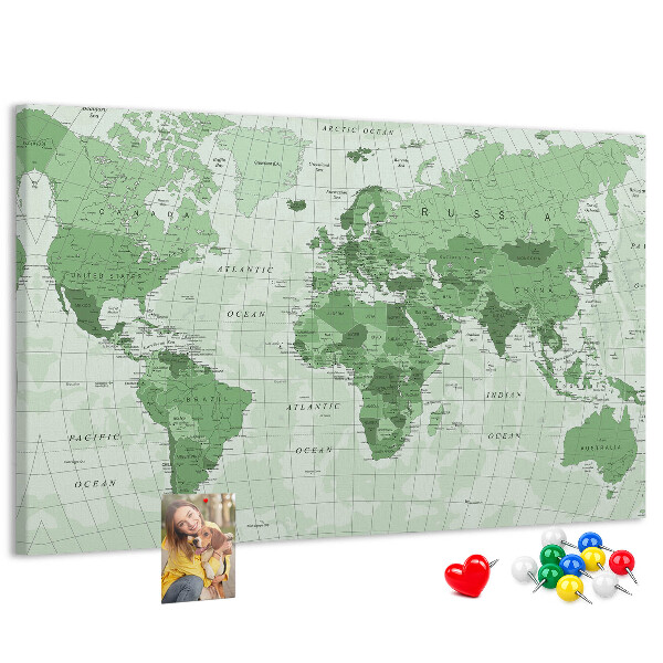 Korková nástenka na stenu Zelená mapa sveta s kontinentmi