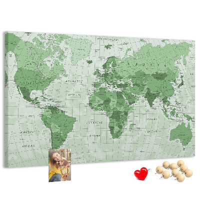 Korková nástenka na stenu Zelená mapa sveta s kontinentmi