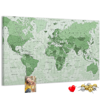 Korková nástenka na stenu Zelená mapa sveta s kontinentmi