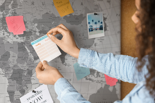 Korková tabuľa Podrobná mapa sveta v odtieňoch sivej