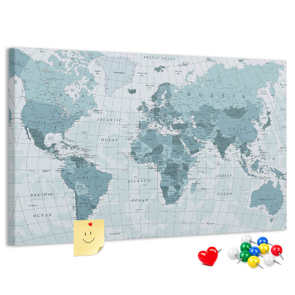 Nástenka Mapa sveta v odtieňoch modrej.