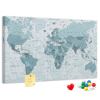 Nástenka Mapa sveta v odtieňoch modrej.