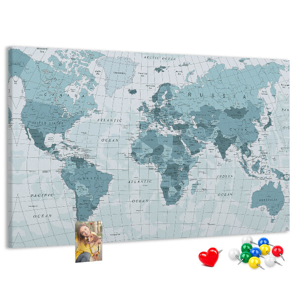 Nástenka Mapa sveta v odtieňoch modrej.