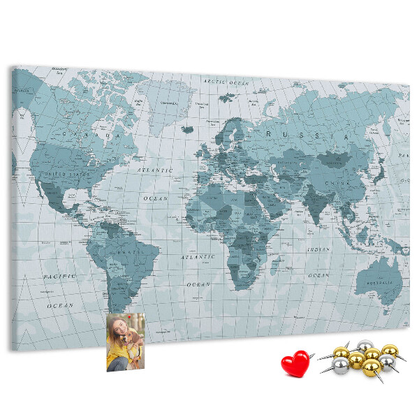 Nástenka Mapa sveta v odtieňoch modrej.