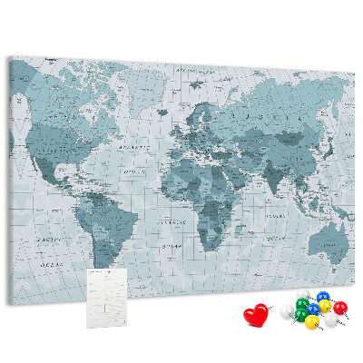 Nástenka Mapa sveta v odtieňoch modrej.