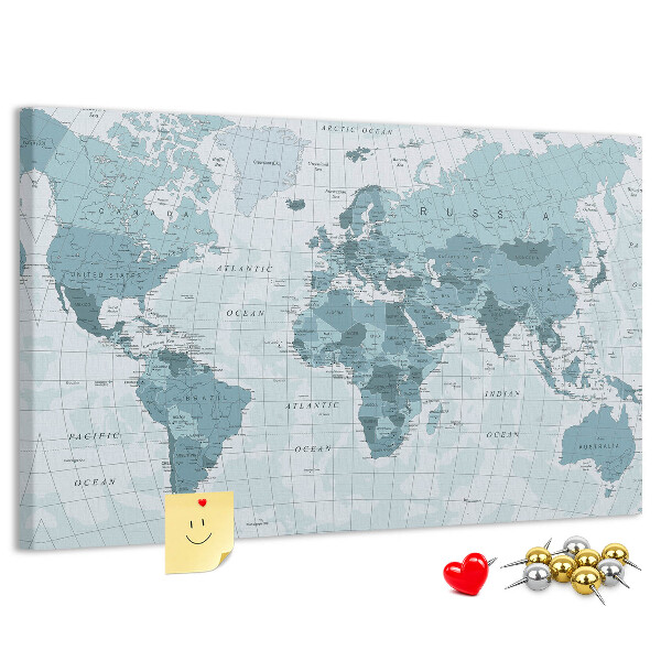 Nástenka Mapa sveta v odtieňoch modrej.
