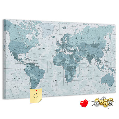 Nástenka Mapa sveta v odtieňoch modrej.