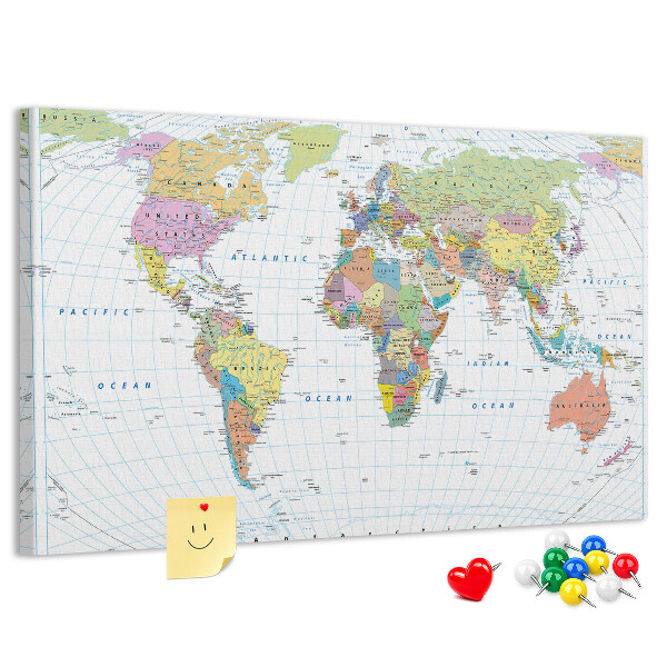 Nástenka Mapa sveta s farebnými kontinentmi