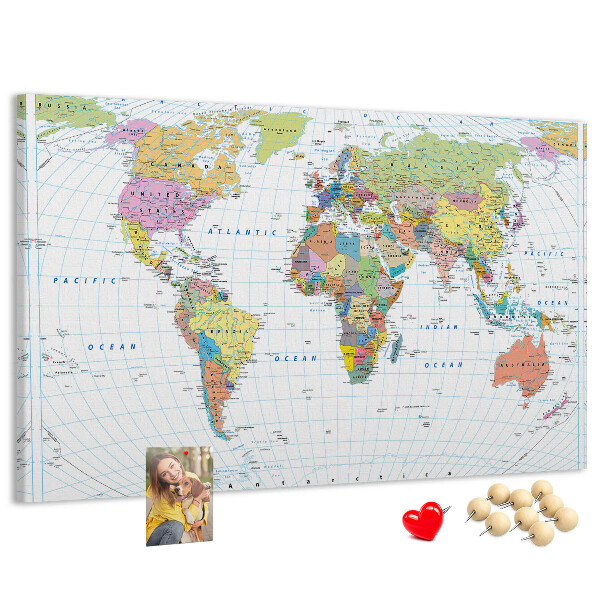 Nástenka Mapa sveta s farebnými kontinentmi