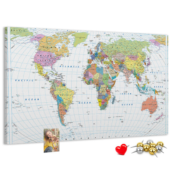 Nástenka Mapa sveta s farebnými kontinentmi