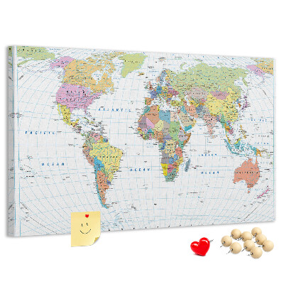 Nástenka Mapa sveta s farebnými kontinentmi