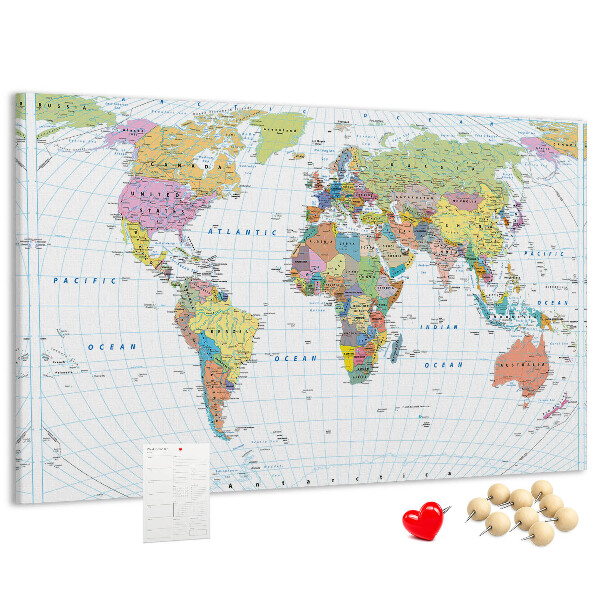 Nástenka Mapa sveta s farebnými kontinentmi