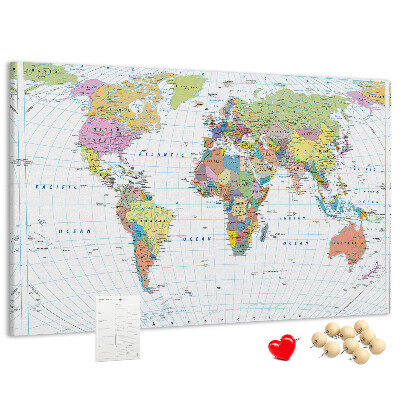 Nástenka Mapa sveta s farebnými kontinentmi