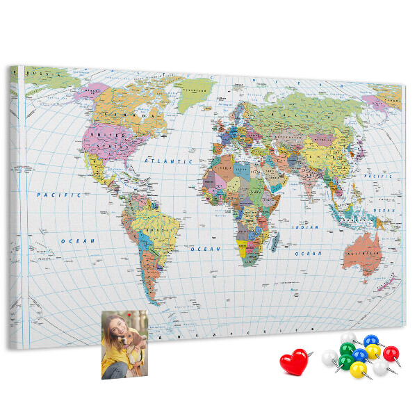 Nástenka Mapa sveta s farebnými kontinentmi