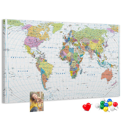 Nástenka Mapa sveta s farebnými kontinentmi