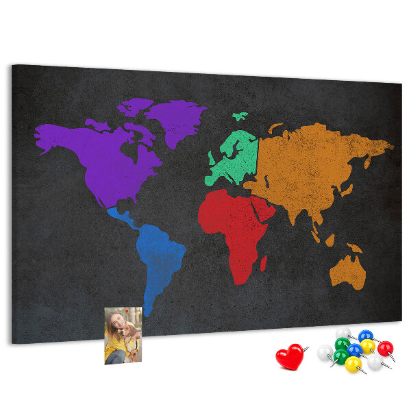 Nástenka Farebná mapa sveta na tmavom pozadí