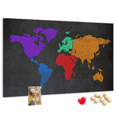 Nástenka Farebná mapa sveta na tmavom pozadí
