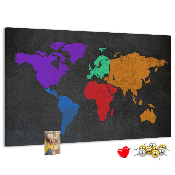 Nástenka Farebná mapa sveta na tmavom pozadí