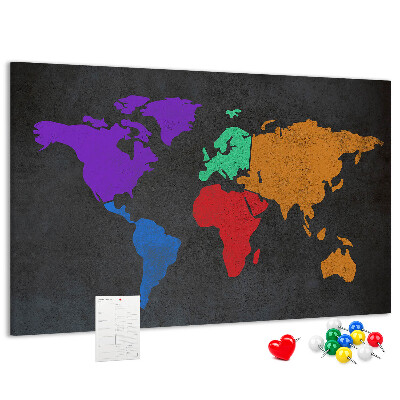 Nástenka Farebná mapa sveta na tmavom pozadí