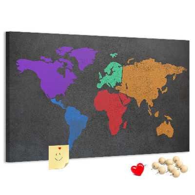 Nástenka Farebná mapa sveta na tmavom pozadí