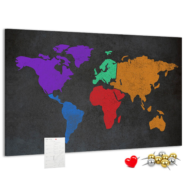 Nástenka Farebná mapa sveta na tmavom pozadí