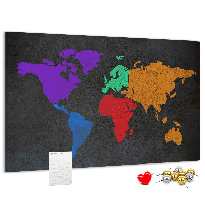 Nástenka Farebná mapa sveta na tmavom pozadí