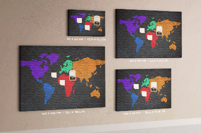 Nástenka Farebná mapa sveta na tmavom pozadí