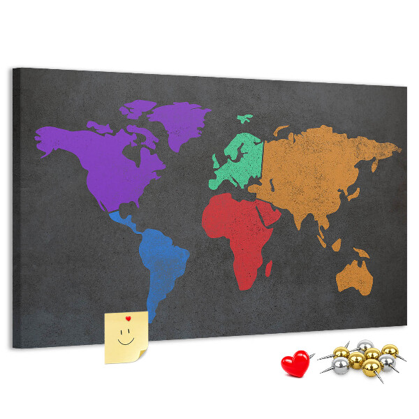 Nástenka Farebná mapa sveta na tmavom pozadí