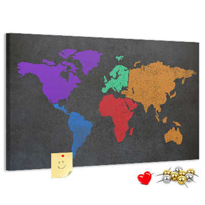 Nástenka Farebná mapa sveta na tmavom pozadí