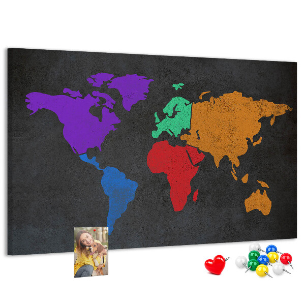 Nástenka Farebná mapa sveta na tmavom pozadí