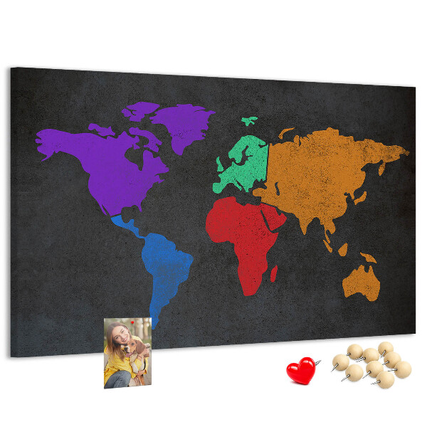 Nástenka Farebná mapa sveta na tmavom pozadí