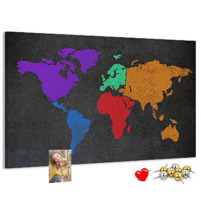 Nástenka Farebná mapa sveta na tmavom pozadí