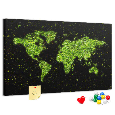 Korková tabuľa Zelená mapa sveta na čiernom pozadí