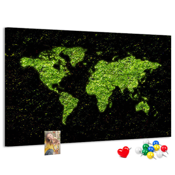 Korková tabuľa Zelená mapa sveta na čiernom pozadí