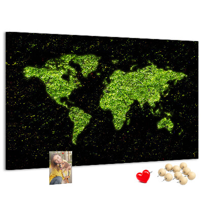 Korková tabuľa Zelená mapa sveta na čiernom pozadí
