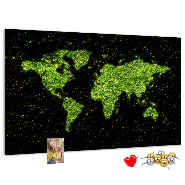 Korková tabuľa Zelená mapa sveta na čiernom pozadí