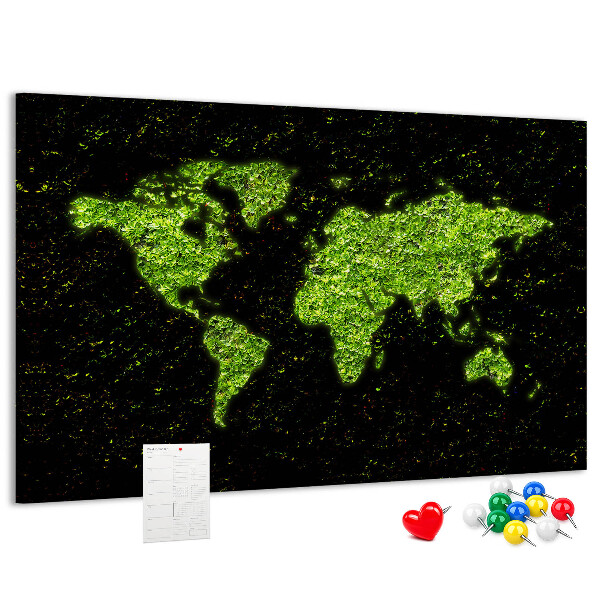 Korková tabuľa Zelená mapa sveta na čiernom pozadí