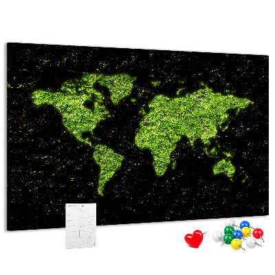 Korková tabuľa Zelená mapa sveta na čiernom pozadí