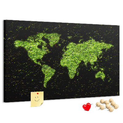 Korková tabuľa Zelená mapa sveta na čiernom pozadí