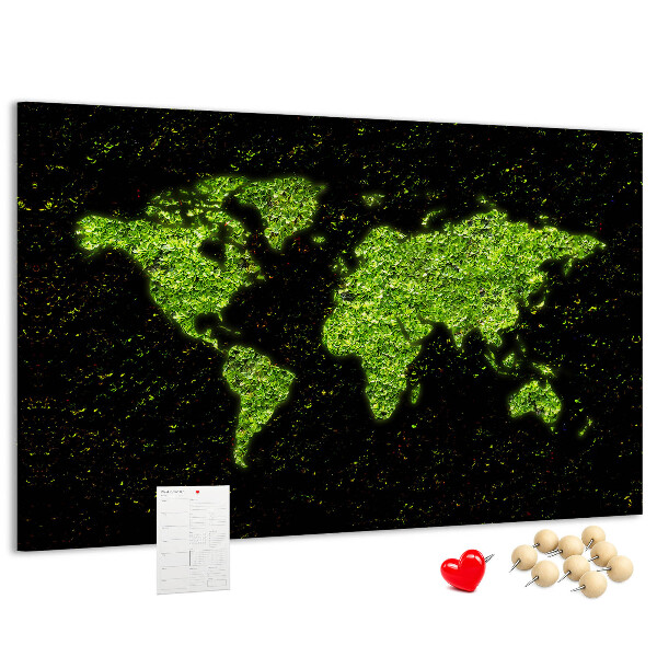 Korková tabuľa Zelená mapa sveta na čiernom pozadí
