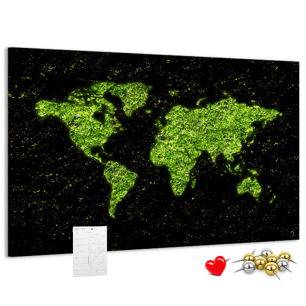 Korková tabuľa Zelená mapa sveta na čiernom pozadí