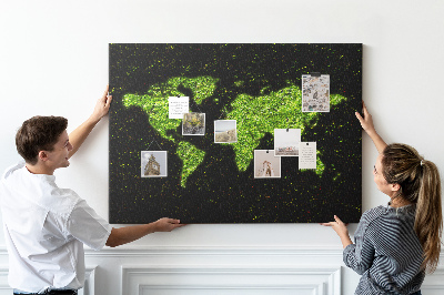 Korková tabuľa Zelená mapa sveta na čiernom pozadí