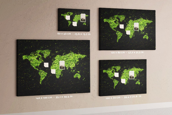 Korková tabuľa Zelená mapa sveta na čiernom pozadí