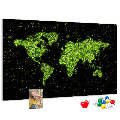 Korková tabuľa Zelená mapa sveta na čiernom pozadí