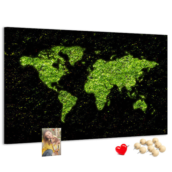Korková tabuľa Zelená mapa sveta na čiernom pozadí