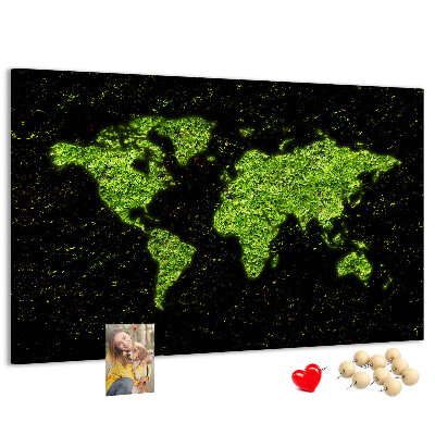 Korková tabuľa Zelená mapa sveta na čiernom pozadí
