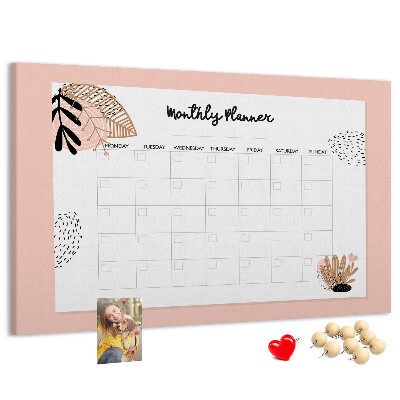 Korková tabuľa Štýlový mesačný diár s kvetinovými akcentmi