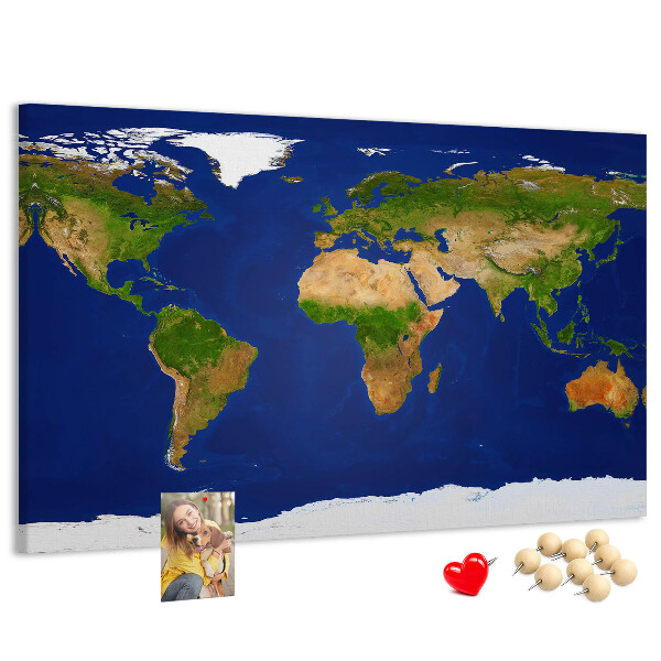 Korková nástenka na stenu Mapa sveta s farebnými špendlíkmi.